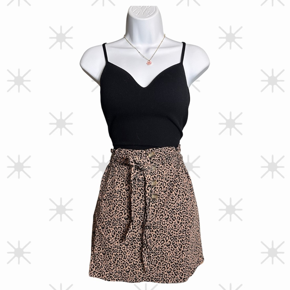 American Eagle Size Medium Leopard Print high waisted y2k linen blend skirt